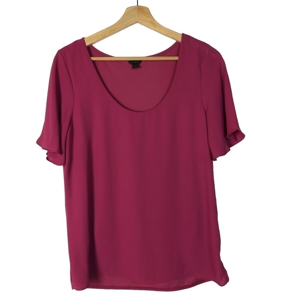 Ann Taylor Fuchsia Pink Scoop Neck Short‎ Sleeve Blouse S